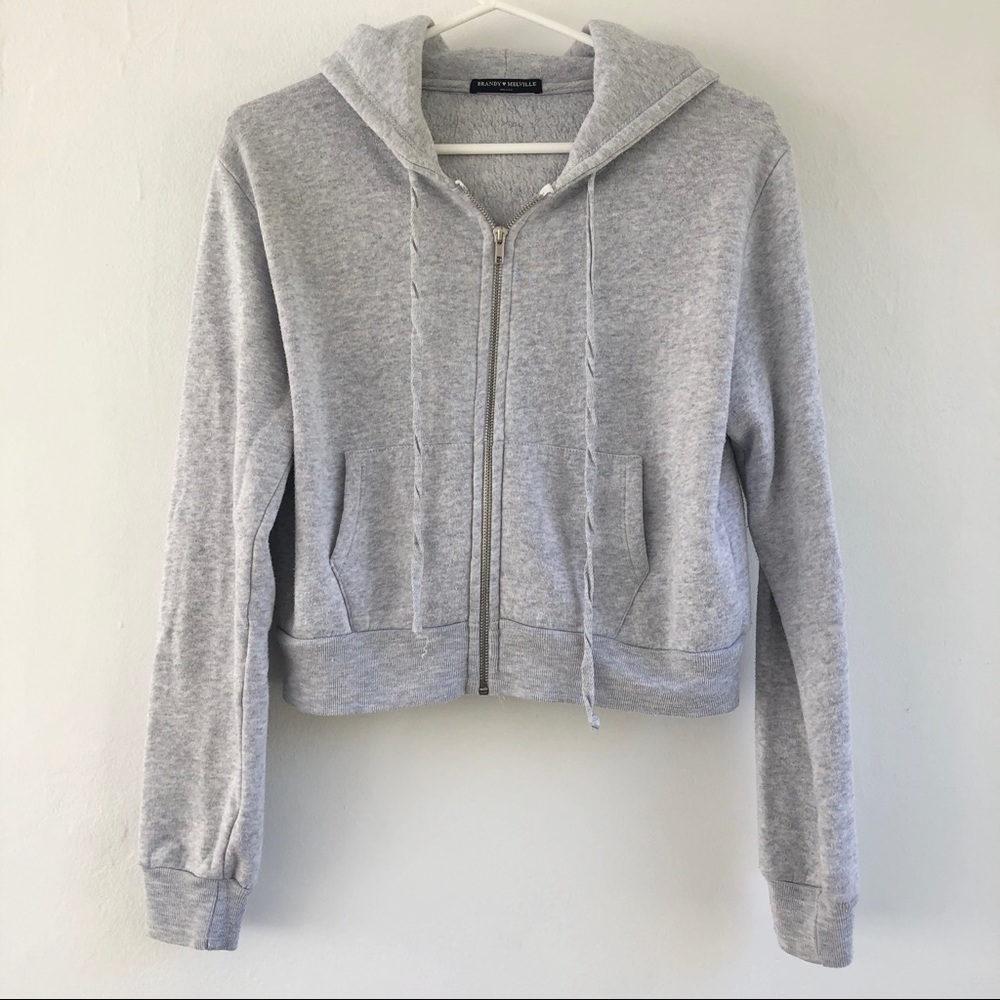 Brandy Light Grey Crystal Cropped Hoodie